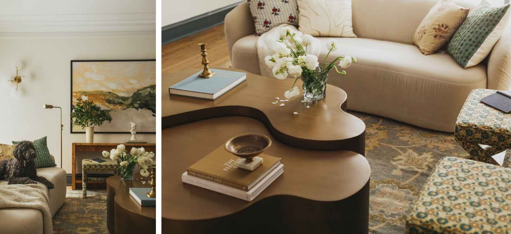 full-service-interior-design-kitchen-remodel-chicago-il-lincoln-park-home-interior-design-living-room-unique-curved-wood-coffee-table-large-landscape-painting-meaningful