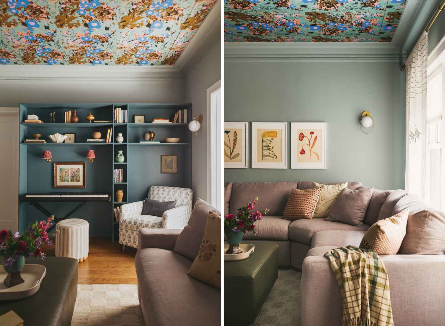 kp-home-60614-lincoln-park-home-interior-design-living-room-with-lilac-curved-sofa-floral-wallpaper-on-ceiling-teal-walls-sophisiticated-home-renovation
